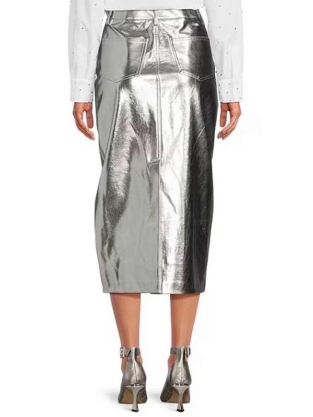 Gianni Bini Silver Metallic Midi Skirt - Picture 6 of 6